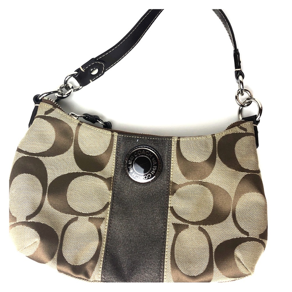 Coach signature small handbag brown and tan